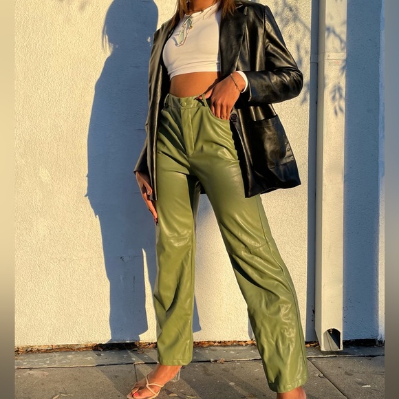 Shein Faux Leather Pants - Olive Green - Large (8/10) - Picture 4 of 13